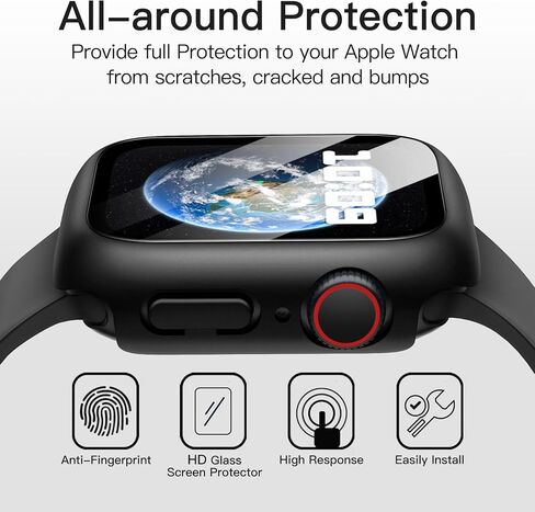JETech Waterproof Case with Screen Protector for Apple Watch SE (2022/2020) / Series 6 5 4 40mm, Built-in Tempered Glass Film Hard PC Bumper Full Protective Cover, 2 Pack (Black) in Saudi Arabia