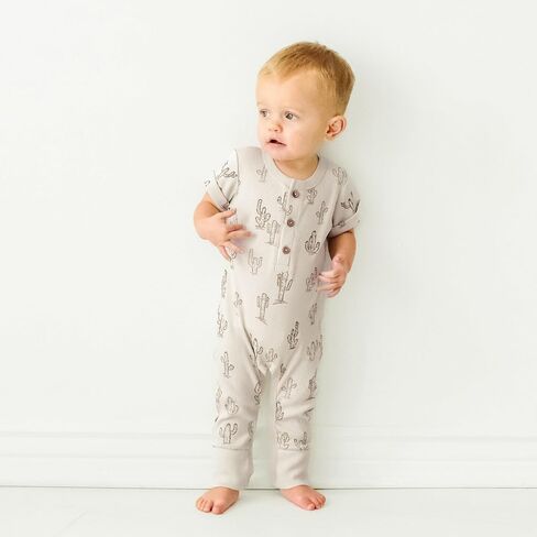MakeMake Organics GOTS Certified Organic Cotton Infant Baby Cozy Comfort Organic Baby Short Sleeve Button Romper in Saudi Arabia