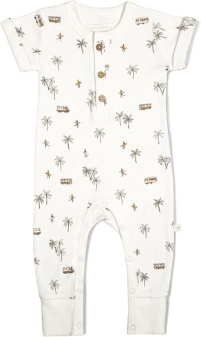 MakeMake Organics GOTS Certified Organic Cotton Infant Baby Cozy Comfort Organic Baby Short Sleeve Button Romper in Saudi Arabia