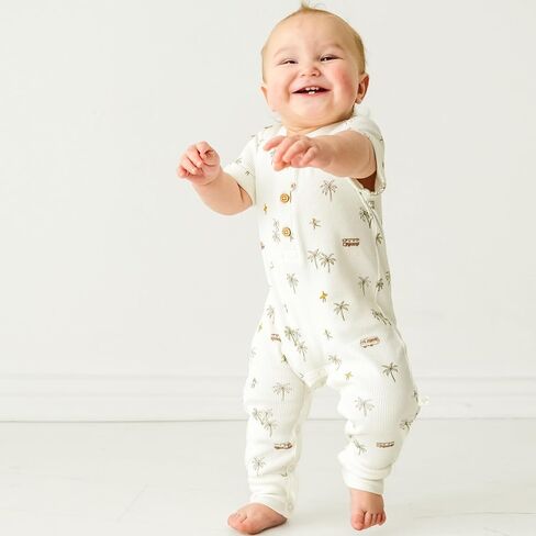 MakeMake Organics GOTS Certified Organic Cotton Infant Baby Cozy Comfort Organic Baby Short Sleeve Button Romper in Saudi Arabia