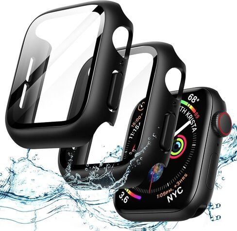 JETech Waterproof Case with Screen Protector for Apple Watch SE (2022/2020) / Series 6 5 4 40mm, Built-in Tempered Glass Film Hard PC Bumper Full Protective Cover, 2 Pack (Black) in Saudi Arabia
