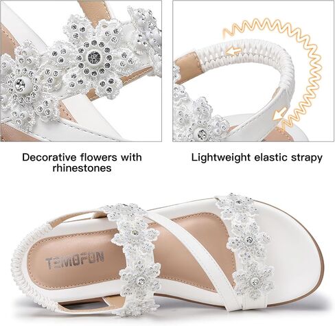 TEMOFON Sandals for Women Flat Dressy: Summer Flower Sandals with Ankle Strap Comfortable Casual Walking Flat Sandals Size 5-11 in Kuwait