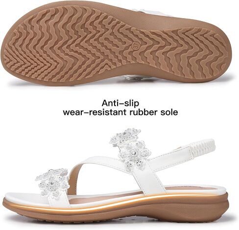 TEMOFON Sandals for Women Flat Dressy: Summer Flower Sandals with Ankle Strap Comfortable Casual Walking Flat Sandals Size 5-11 in Kuwait