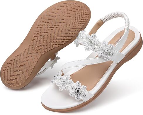 TEMOFON Sandals for Women Flat Dressy: Summer Flower Sandals with Ankle Strap Comfortable Casual Walking Flat Sandals Size 5-11 in Kuwait