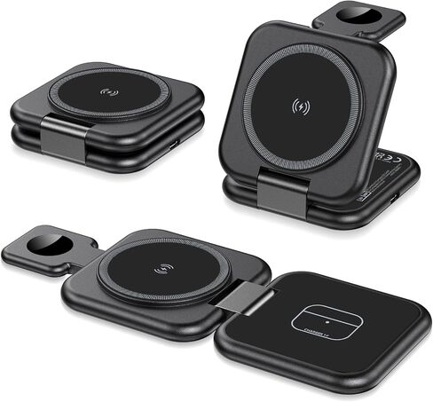 3 in 1 Charging Station for Apple Multiple Devices - Foldable Magnetic Travel Charging Station for iPhone 15 14 13 12 Series,Wireless Mag-Safe Charger Pad for Apple Watch,for Airpods Pro,White in Saudi Arabia