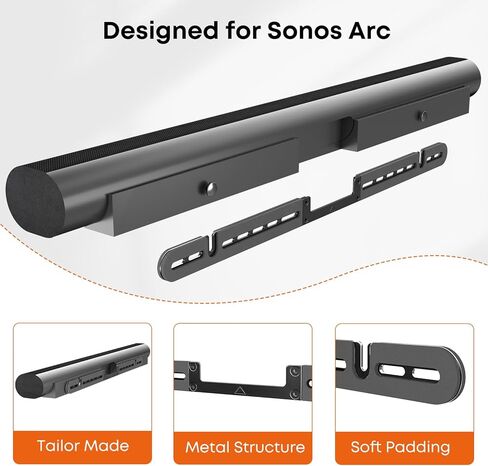 PUTORSEN Soundbar Wall Mount مصمم لشريط الصوت Sonos Arc، حامل تثبيت مكبر الصوت منخفض المستوى تحت التلفزيون مع بطانة إسفنجية عالية الكثافة، سهل التجميع، أسود in Kuwait