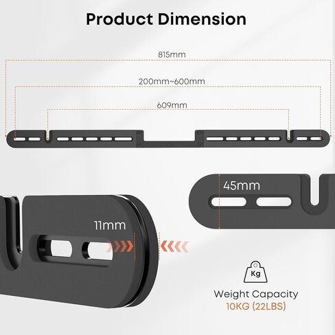 PUTORSEN Soundbar Wall Mount مصمم لشريط الصوت Sonos Arc، حامل تثبيت مكبر الصوت منخفض المستوى تحت التلفزيون مع بطانة إسفنجية عالية الكثافة، سهل التجميع، أسود in Kuwait