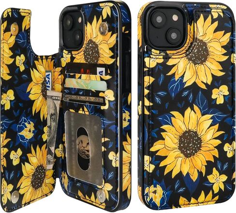 HAOPINSH for iPhone 14 Plus Wallet Case with Card Holder, American Flag Sunflowers Pattern Back Flip Folio PU Leather Kickstand Card Slots Case for Women Girls, Double Magnetic Clasp Cover 6.7" in Kuwait