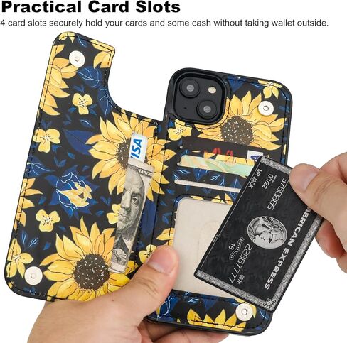 HAOPINSH for iPhone 14 Plus Wallet Case with Card Holder, American Flag Sunflowers Pattern Back Flip Folio PU Leather Kickstand Card Slots Case for Women Girls, Double Magnetic Clasp Cover 6.7" in Kuwait