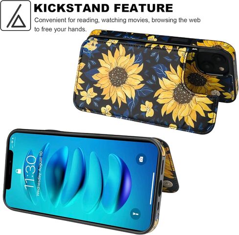 HAOPINSH for iPhone 14 Plus Wallet Case with Card Holder, American Flag Sunflowers Pattern Back Flip Folio PU Leather Kickstand Card Slots Case for Women Girls, Double Magnetic Clasp Cover 6.7" in Kuwait