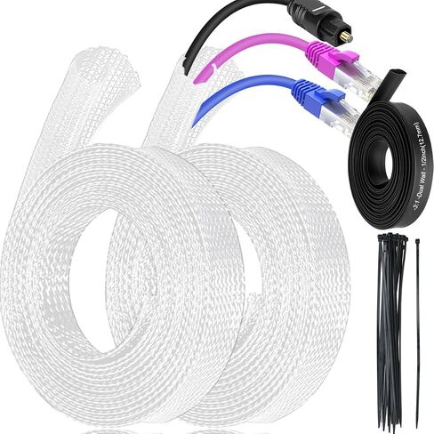 Cable Management Sleeve, 10FT Braided Sleeve Cover Wire Cord Protector 1/2 inch, Cord Management Split Sleeving for USB Cable Power Cord Audio Video Cable, Black in Saudi Arabia