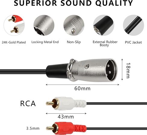 MEIRIYFA XLR Female to 2RCA Male Y Splitter Patch Cable, Unbalanced XLR Female to 2 RCA/Phono Plug Stereo Audio Interconnect Duplicator Lead - 1.5 Meter (XLR Female to 2RCA) in Kuwait