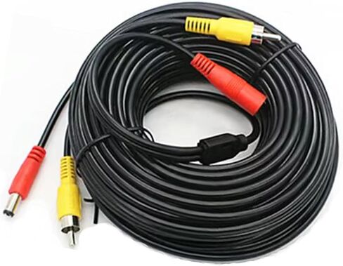 كابل تمديد AV فيديو 16FT/5M 2 في 1 RCA HD، كابل تمديد طاقة RCA+ DC، لكاميرا مراقبة CCTV وكاميرا عكسية وكابل صوت وفيديو - (قطعة واحدة) in Kuwait