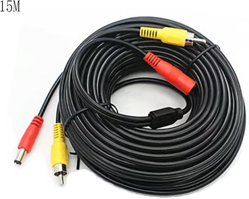 كابل تمديد AV فيديو 16FT/5M 2 في 1 RCA HD، كابل تمديد طاقة RCA+ DC، لكاميرا مراقبة CCTV وكاميرا عكسية وكابل صوت وفيديو - (قطعة واحدة) in Kuwait
