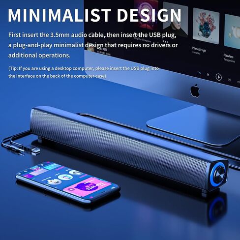 Computer Speaker, Dual 5W USB Powered 3.5mm AUX-in, Plug-n-Play Soundbar for Desktop Monitor, PC, Laptop, Tablets, Crystal-Clear Sound, Loud Volume, Volume Control, Metal Mesh Surface in Saudi Arabia
