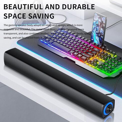 Computer Speaker, Dual 5W USB Powered 3.5mm AUX-in, Plug-n-Play Soundbar for Desktop Monitor, PC, Laptop, Tablets, Crystal-Clear Sound, Loud Volume, Volume Control, Metal Mesh Surface in Saudi Arabia