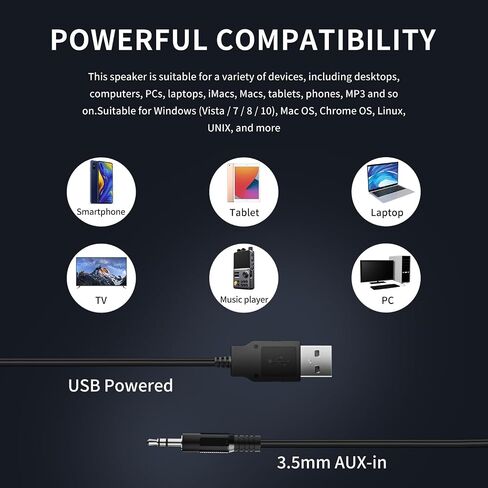 Computer Speaker, Dual 5W USB Powered 3.5mm AUX-in, Plug-n-Play Soundbar for Desktop Monitor, PC, Laptop, Tablets, Crystal-Clear Sound, Loud Volume, Volume Control, Metal Mesh Surface in Saudi Arabia