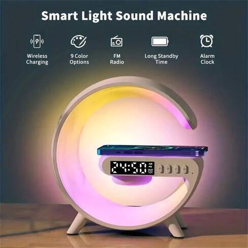 مكبر صوت بلوتوث، مكبر صوت لاسلكي محمول مع شاحن هاتف لاسلكي، مصباح طاولة LED لغرفة النوم ومكبرات صوت بلوتوث قابلة لإعادة الشحن لتزيين غرفة المعيشة، إضاءة مزاجية/هدايا-F in Saudi Arabia
