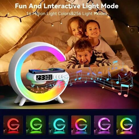مكبر صوت بلوتوث، مكبر صوت لاسلكي محمول مع شاحن هاتف لاسلكي، مصباح طاولة LED لغرفة النوم ومكبرات صوت بلوتوث قابلة لإعادة الشحن لتزيين غرفة المعيشة، إضاءة مزاجية/هدايا-F in Saudi Arabia