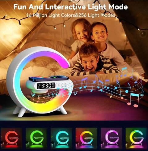 مكبر صوت بلوتوث، مكبر صوت لاسلكي محمول مع شاحن هاتف لاسلكي، مصباح طاولة LED لغرفة النوم ومكبرات صوت بلوتوث قابلة لإعادة الشحن لتزيين غرفة المعيشة، إضاءة مزاجية/هدايا-F in Saudi Arabia