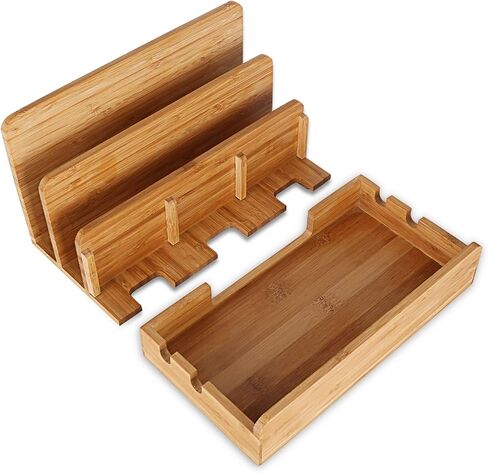 Bamboo Wood Multi-Device Desktop Dock Station Charger Holder Charging Cradle Charge Stand Compatible for iPhone 13 12 11 Pro Max XS XR X 8 7 Plus iPad 3 4 Mini Pro Air Samsung Huawei Sony Smartphones in Saudi Arabia