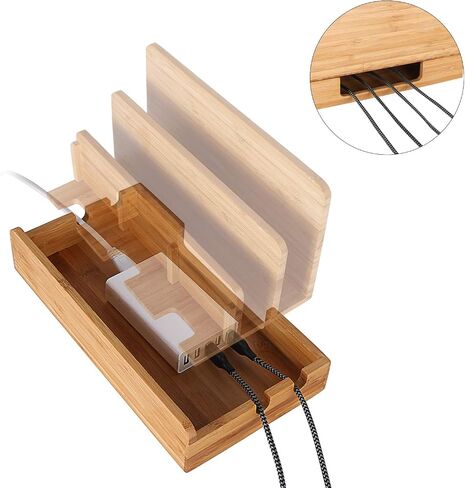 Bamboo Wood Multi-Device Desktop Dock Station Charger Holder Charging Cradle Charge Stand Compatible for iPhone 13 12 11 Pro Max XS XR X 8 7 Plus iPad 3 4 Mini Pro Air Samsung Huawei Sony Smartphones in Saudi Arabia