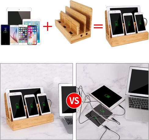 Bamboo Wood Multi-Device Desktop Dock Station Charger Holder Charging Cradle Charge Stand Compatible for iPhone 13 12 11 Pro Max XS XR X 8 7 Plus iPad 3 4 Mini Pro Air Samsung Huawei Sony Smartphones in Saudi Arabia