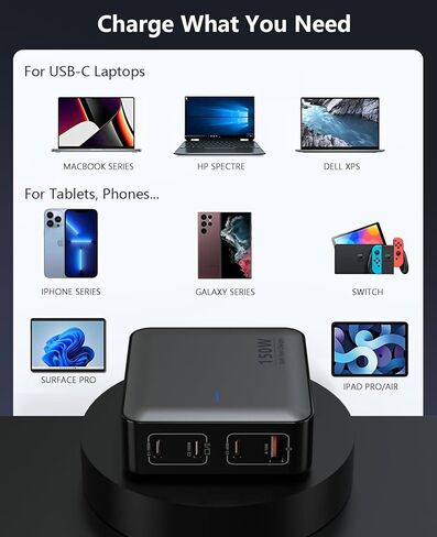 150W Multiport GaN Desktop Fast USB C Charger with 4 Ports, 2 ports of 100W USB C Charger for MacBook Pro/Air, Dell XPS Laptop,iPad/iPhone/Galaxy/Google Pixel/Switch/AirPods in Kuwait