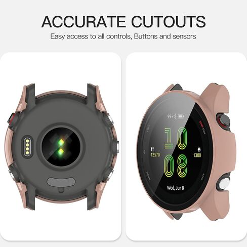 Tucana 2 Pack Case Compatible for Garmin Forerunner 255,Shock-Proof and Shatter-Resistant Hard PC Case with Tempered Glass Screen Protector (Pink) in Saudi Arabia