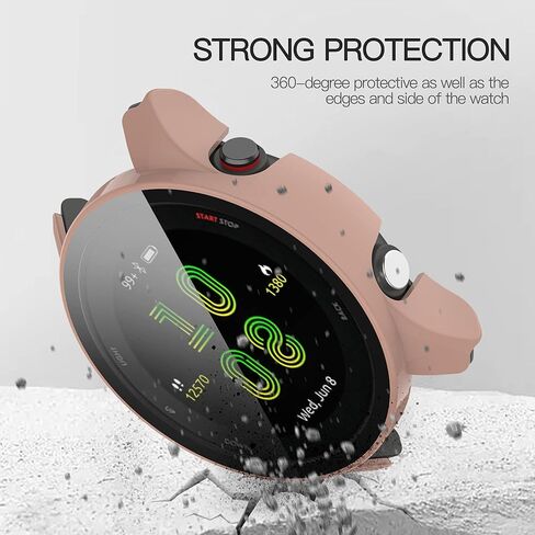 Tucana 2 Pack Case Compatible for Garmin Forerunner 255,Shock-Proof and Shatter-Resistant Hard PC Case with Tempered Glass Screen Protector (Pink) in Saudi Arabia