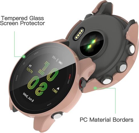 Tucana 2 Pack Case Compatible for Garmin Forerunner 255,Shock-Proof and Shatter-Resistant Hard PC Case with Tempered Glass Screen Protector (Pink) in Saudi Arabia