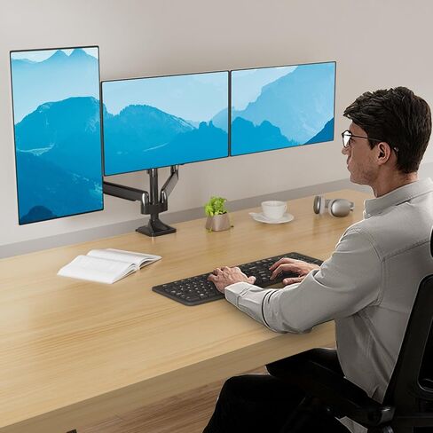 Triple Monitor Mount, 3 Desk Mount Monitor Stand for Screens Up to 32 inch, Hold up to 30.9lbs Each,Fully Adjustable Gas Spring Monitor Arm, Heavy-Duty C-Clamp Base, VESA 75x75/100x100 in Saudi Arabia