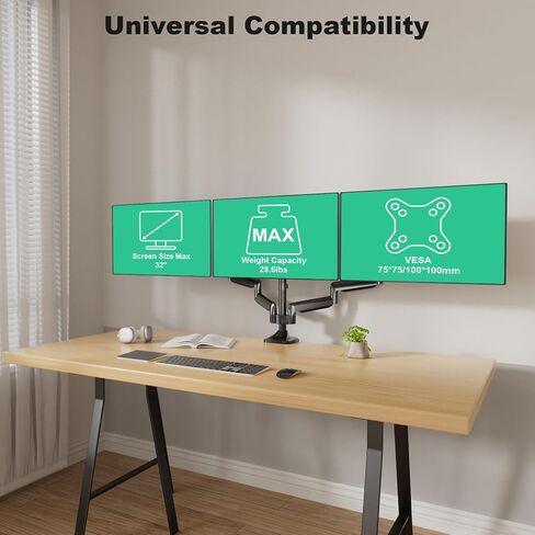 Triple Monitor Mount, 3 Desk Mount Monitor Stand for Screens Up to 32 inch, Hold up to 30.9lbs Each,Fully Adjustable Gas Spring Monitor Arm, Heavy-Duty C-Clamp Base, VESA 75x75/100x100 in Saudi Arabia
