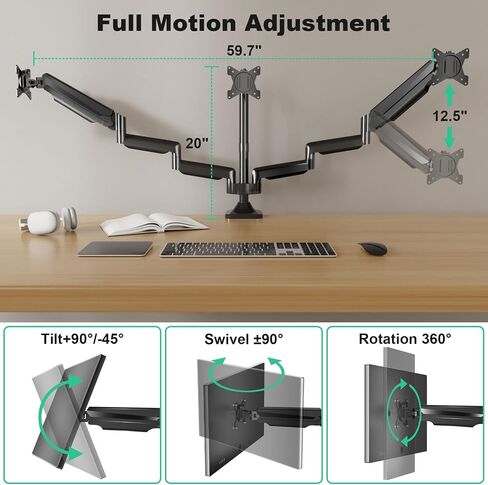 Triple Monitor Mount, 3 Desk Mount Monitor Stand for Screens Up to 32 inch, Hold up to 30.9lbs Each,Fully Adjustable Gas Spring Monitor Arm, Heavy-Duty C-Clamp Base, VESA 75x75/100x100 in Saudi Arabia