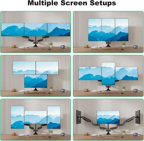 Triple Monitor Mount, 3 Desk Mount Monitor Stand for Screens Up to 32 inch, Hold up to 30.9lbs Each,Fully Adjustable Gas Spring Monitor Arm, Heavy-Duty C-Clamp Base, VESA 75x75/100x100 in Saudi Arabia