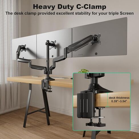Triple Monitor Mount, 3 Desk Mount Monitor Stand for Screens Up to 32 inch, Hold up to 30.9lbs Each,Fully Adjustable Gas Spring Monitor Arm, Heavy-Duty C-Clamp Base, VESA 75x75/100x100 in Saudi Arabia