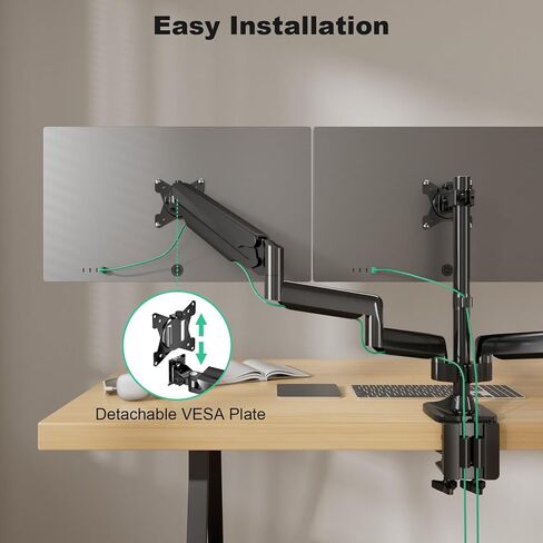 Triple Monitor Mount, 3 Desk Mount Monitor Stand for Screens Up to 32 inch, Hold up to 30.9lbs Each,Fully Adjustable Gas Spring Monitor Arm, Heavy-Duty C-Clamp Base, VESA 75x75/100x100 in Saudi Arabia