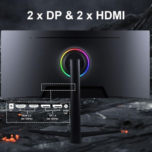 شاشة ألعاب منحنية 34 بوصة WQHD 3440×1440 165 هرتز، 1 مللي ثانية، 1500R، HDR 10، شاشة كمبيوتر 100% sRGB، متوافقة مع AMD Free-Sync Premium/G-Sync، 2 x DispalyPort 1.4 & HDMI 2.0، حامل قابل للتعديل للارتفاع/الإمالة، أسود in Kuwait