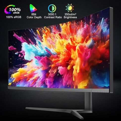 شاشة ألعاب منحنية 34 بوصة WQHD 3440×1440 165 هرتز، 1 مللي ثانية، 1500R، HDR 10، شاشة كمبيوتر 100% sRGB، متوافقة مع AMD Free-Sync Premium/G-Sync، 2 x DispalyPort 1.4 & HDMI 2.0، حامل قابل للتعديل للارتفاع/الإمالة، أسود in Kuwait