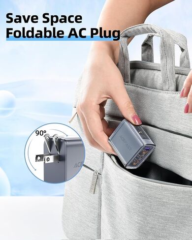 ACEFAST PD65W USB C Charger 3-Port Fast Charger Set for USB C Laptops, Cell Phones and Tablets, Foldable AC Plug Power Adapter Compatible with MacBook, iPhone 14/Pro, iPad Pro, Steam Deck (Grey) in Saudi Arabia