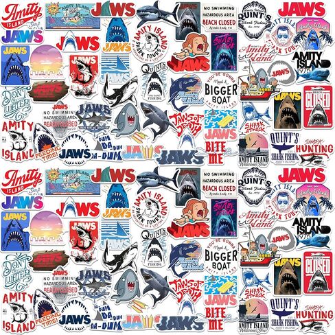 Jaws 50ct Vinyl Large Deluxe Stickers Variety Pack - Laptop, Water Bottle, Scrapbooking, Tablet, Skateboard, Indoor/Outdoor - Set of 50 in Kuwait