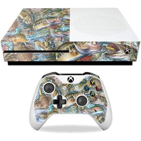 MightySkins Glossy Glitter Skin for Microsoft Xbox One S - Action Fish Puzzle | Protective, Durable High-Gloss Glitter Finish | Easy to Apply, Remove, and Change Styles | Made in The USA
