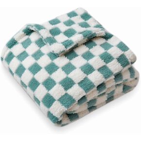 Checkered Baby Blanket Neutral Ultra Soft Fuzzy 30 X 40 Inches Cozy Baby Blankets with 3D Chessboard Grid Warm Comfort Reversible Baby Bed Blanket for Toddlers Infant or Newborn (Green and White)