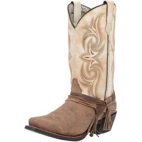 Laredo Womens Myra Embroidery Square Toe Dress Boots Mid Calf Low Heel 1-2" - Brown