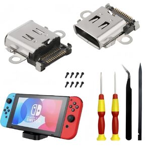 Pack Charging Port Replacement for Nintendo Switch USB Type C NS Switch Charging Port Charger Socket Connector Replacement Repair Toolkits Accessories