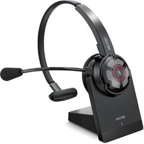 Delton Noise Canceling Bluetooth Computer Headset with Charging Dock, Wireless headset for Laptop/PC/iMac/Tablet/Smartphones, Compatible with MS Teams, Zoom, Google Meet, Slack and More - Black