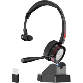 ENC Stereo Wireless Headset with Microphone for PC, V5.2 Computer Headset with Noise Cancelling Mic, USB Dongle & Mute Button for Hybird Work/Cell Phones/Computer/Call Center/Zoom