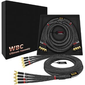 أفضل الكابلات في العالم بطول 8 أقدام - 9 AWG - OFC فائق النقاء - زوج كابل مكبر صوت فائق الجودة HiFi Bi-Amp مع مقابس Eminence Spade وسترة تويد كربونية