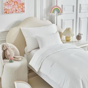 Toddler Bedding Set - 5 Piece Soft and Breathable Toddler Bed Set for Boys and Girls, includes Quilted Comforter, Fitted Sheet, Flat Top Sheet, Standard Pillowcase and Toddler Pillowcase, White