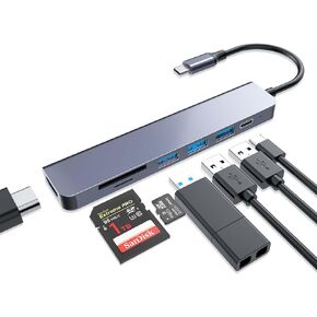 7-in-1 USB C hub, USB Type C hub with 4K@60Hz HDMI, PD 100W, USB3.0 * 3, SD/TF card reader, USB C hub adapter for Macbook Pro Air, Mac, laptops and more port adapter